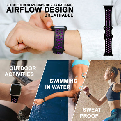 NALIA Silikon Smart Watch Armband Airflow-Löcher kompatibel mit Apple Watch Armband Ultra/SE & Series 8/7/6/5/4/3/2/1, 42mm 44mm 45mm 49mm, iWatch Sport-Band Damen Herren