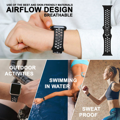 NALIA Silikon Smart Watch Armband Airflow-Löcher kompatibel mit Apple Watch Armband Ultra/SE & Series 8/7/6/5/4/3/2/1, 42mm 44mm 45mm 49mm, iWatch Sport-Band Damen Herren