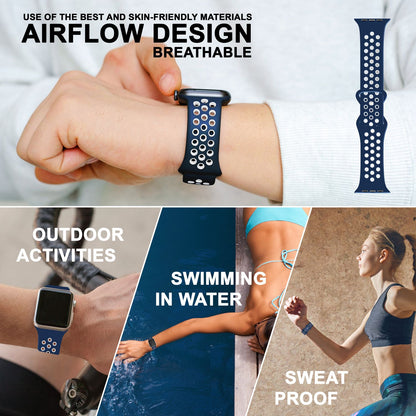 NALIA Silikon Smart Watch Armband Airflow-Löcher kompatibel mit Apple Watch Armband Ultra/SE & Series 8/7/6/5/4/3/2/1, 42mm 44mm 45mm 49mm, iWatch Sport-Band Damen Herren