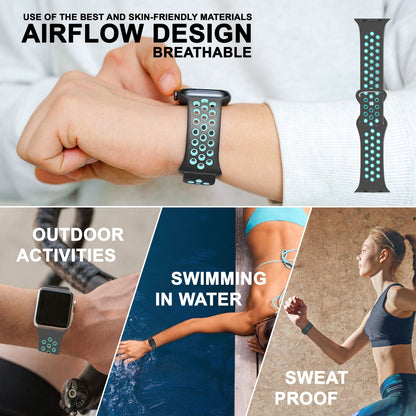 NALIA Silikon Smart Watch Armband Airflow-Löcher kompatibel mit Apple Watch Armband Ultra/SE & Series 8/7/6/5/4/3/2/1, 42mm 44mm 45mm 49mm, iWatch Sport-Band Damen Herren