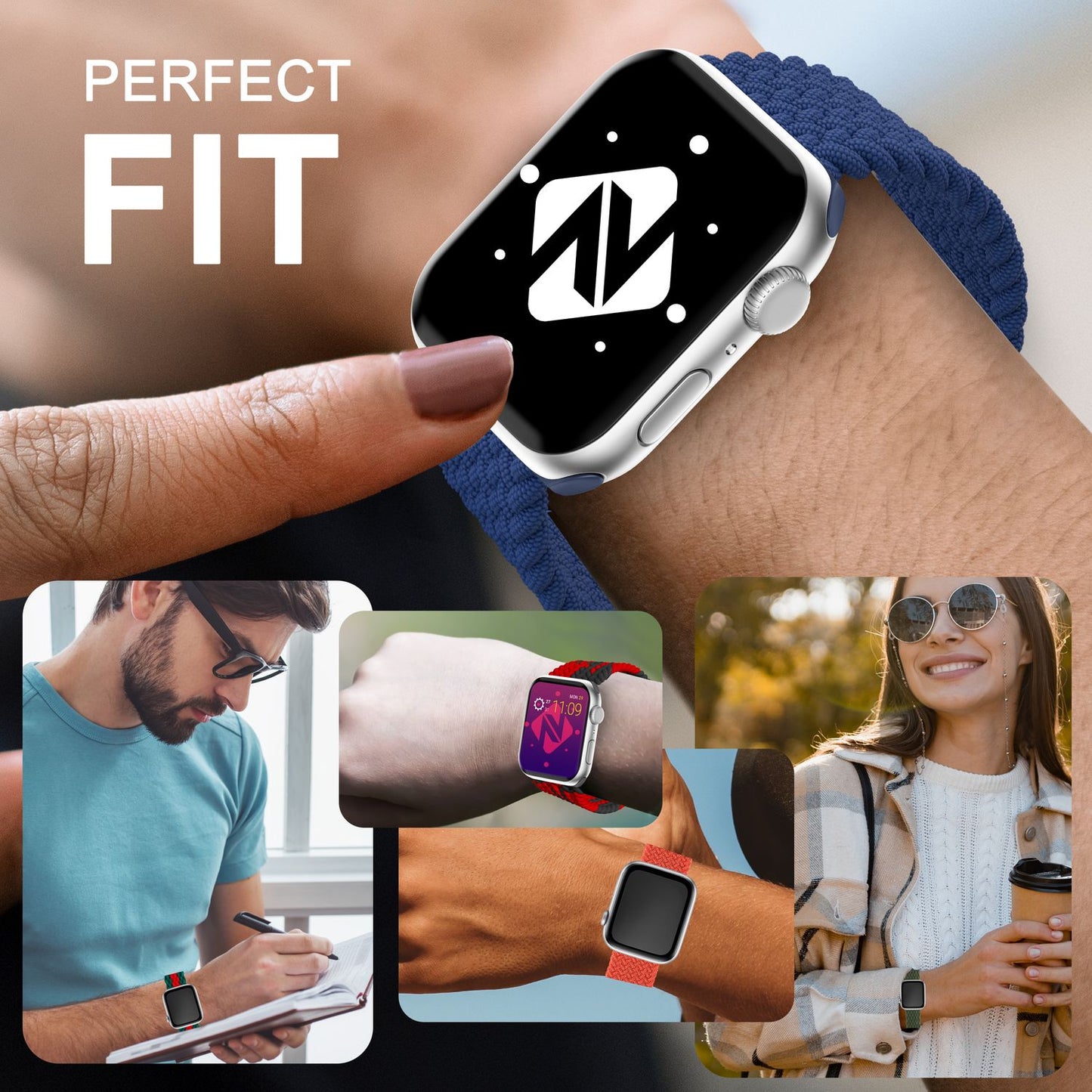NALIA Geflochtenes Smart Watch Armband kompatibel mit Apple Watch Armband SE & Series 8/7/6/5/4/3/2/1, 38mm 40mm 41mm, iWatch Uhr-Band Damen & Herren, Nylon