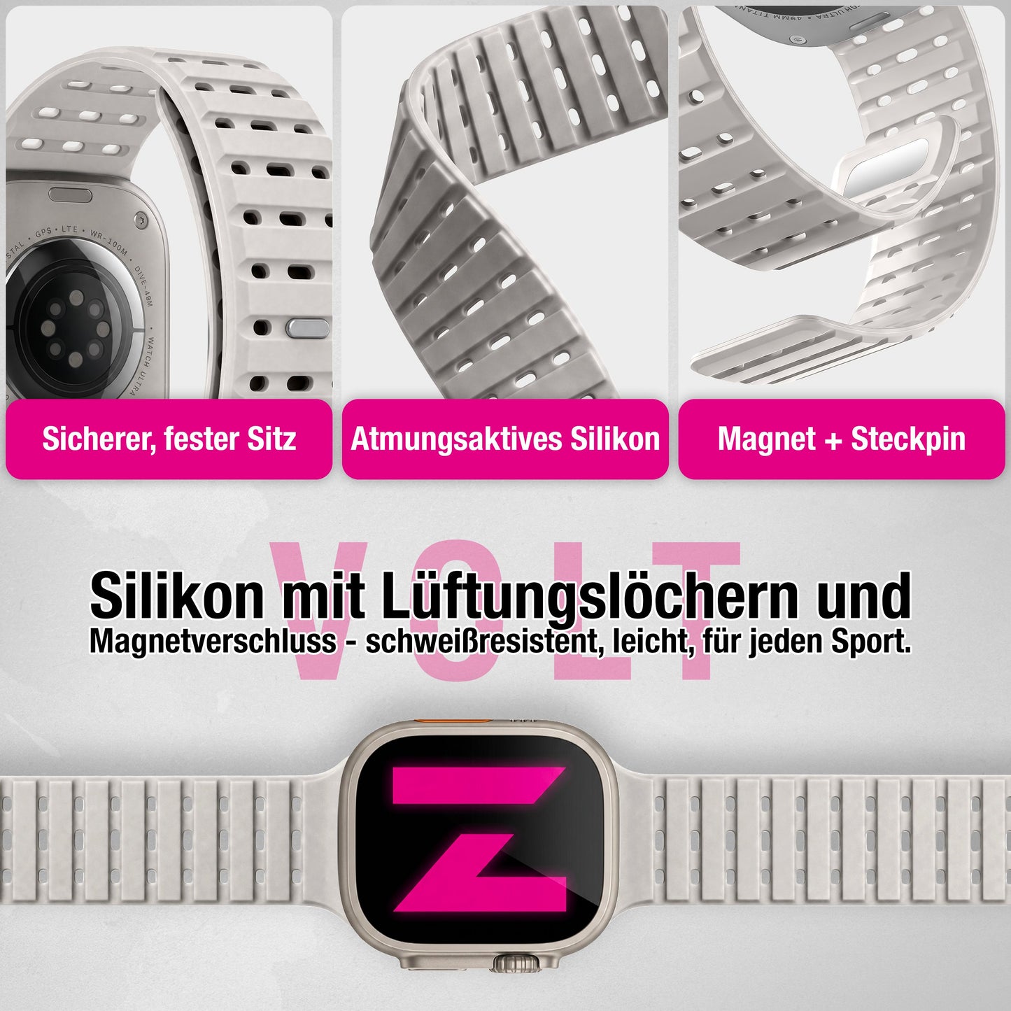 NALIA Volt Magnet Armband kompatibel mit Apple Watch Armband iWatch Series Ultra/SE/10/9/8/7/6/5/4/3/2/1, 42/44/45/49mm, Silikon Band Loop Sportarmband mit Steck-Pin Verschluss