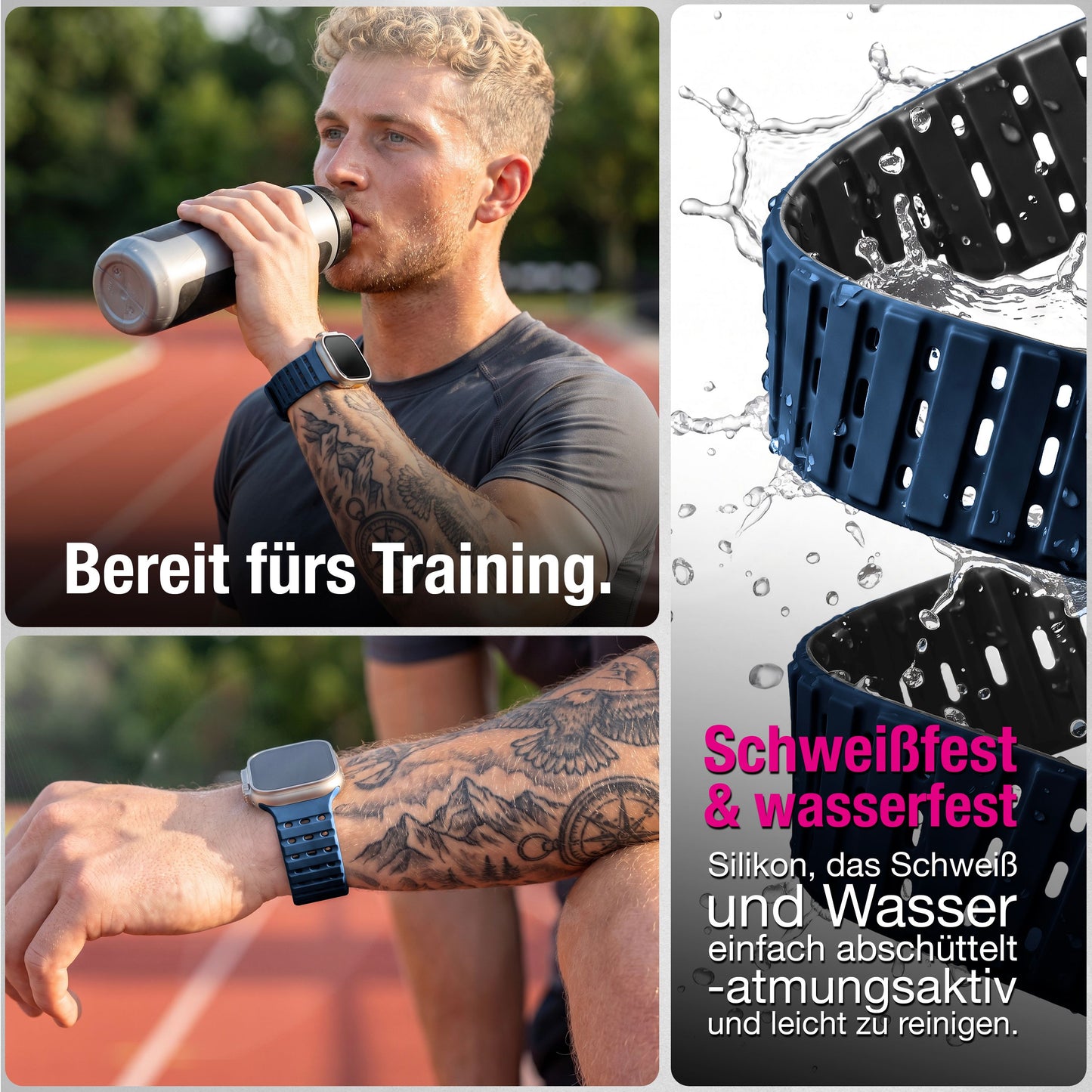 NALIA Volt Magnet Armband kompatibel mit Apple Watch Armband iWatch Series Ultra/SE/10/9/8/7/6/5/4/3/2/1, 42/44/45/49mm, Silikon Band Loop Sportarmband mit Steck-Pin Verschluss