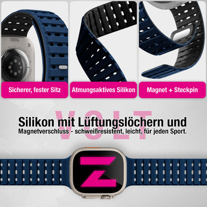 NALIA Volt Magnet Armband kompatibel mit Apple Watch Armband iWatch Series Ultra/SE/10/9/8/7/6/5/4/3/2/1, 42/44/45/49mm, Silikon Band Loop Sportarmband mit Steck-Pin Verschluss