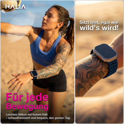 NALIA Volt Magnet Armband kompatibel mit Apple Watch Armband iWatch Series Ultra/SE/10/9/8/7/6/5/4/3/2/1, 42/44/45/49mm, Silikon Band Loop Sportarmband mit Steck-Pin Verschluss