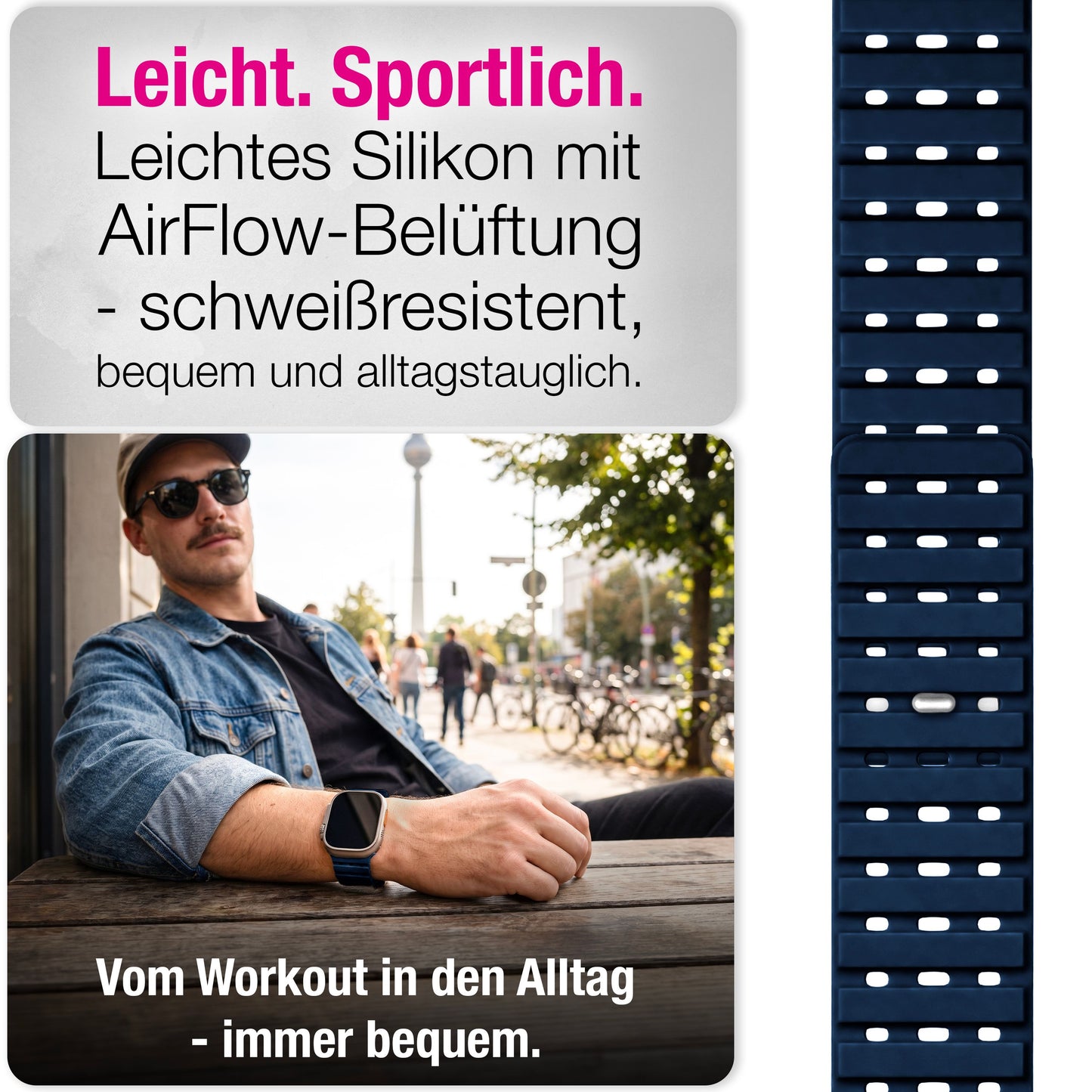 NALIA Volt Magnet Armband kompatibel mit Apple Watch Armband iWatch Series Ultra/SE/10/9/8/7/6/5/4/3/2/1, 42/44/45/49mm, Silikon Band Loop Sportarmband mit Steck-Pin Verschluss