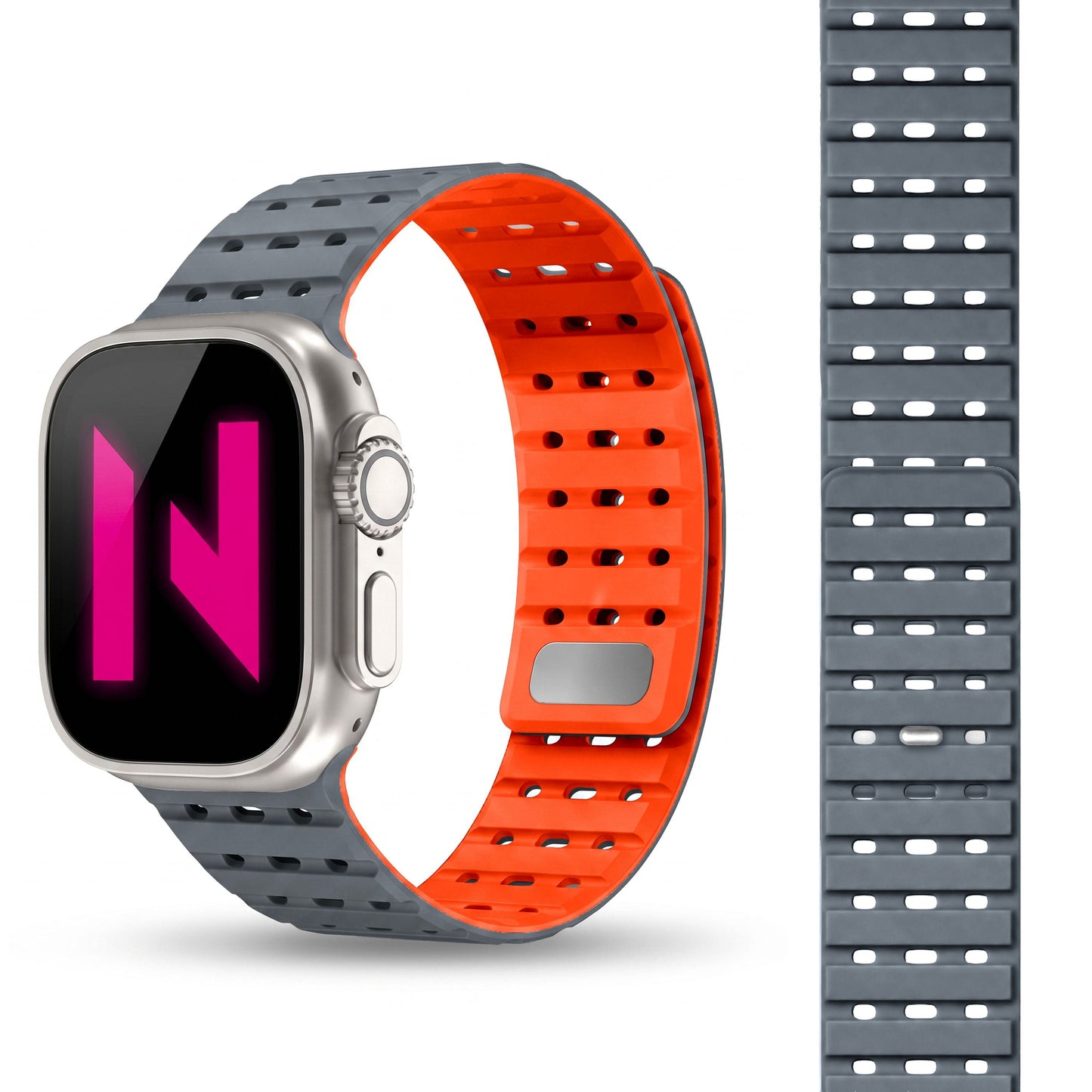 NALIA Volt Magnet Armband kompatibel mit Apple Watch Armband iWatch Series Ultra/SE/10/9/8/7/6/5/4/3/2/1, 42/44/45/49mm, Silikon Band Loop Sportarmband mit Steck-Pin Verschluss