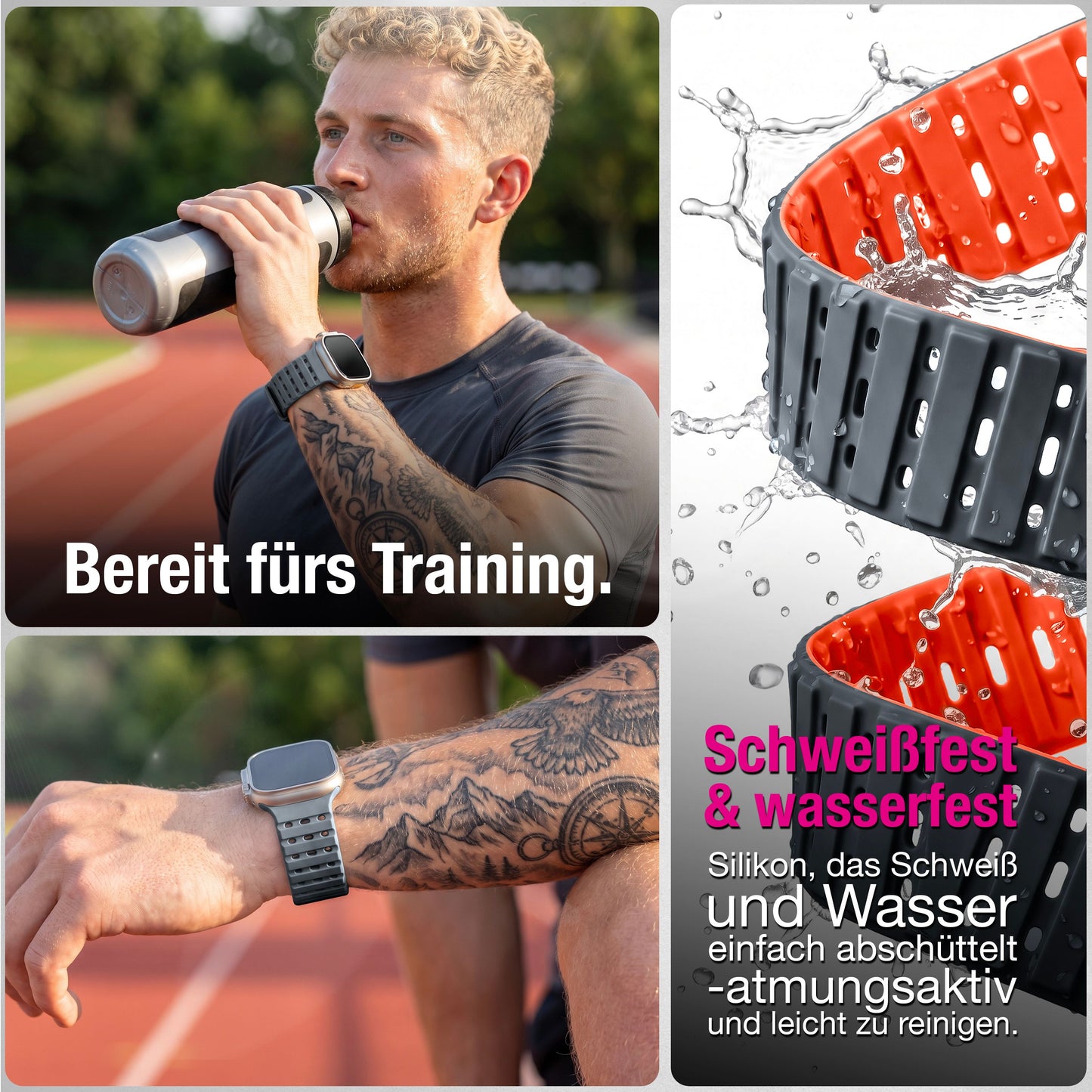 NALIA Volt Magnet Armband kompatibel mit Apple Watch Armband iWatch Series Ultra/SE/10/9/8/7/6/5/4/3/2/1, 42/44/45/49mm, Silikon Band Loop Sportarmband mit Steck-Pin Verschluss