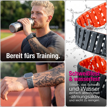 NALIA Volt Magnet Armband kompatibel mit Apple Watch Armband iWatch Series Ultra/SE/10/9/8/7/6/5/4/3/2/1, 42/44/45/49mm, Silikon Band Loop Sportarmband mit Steck-Pin Verschluss