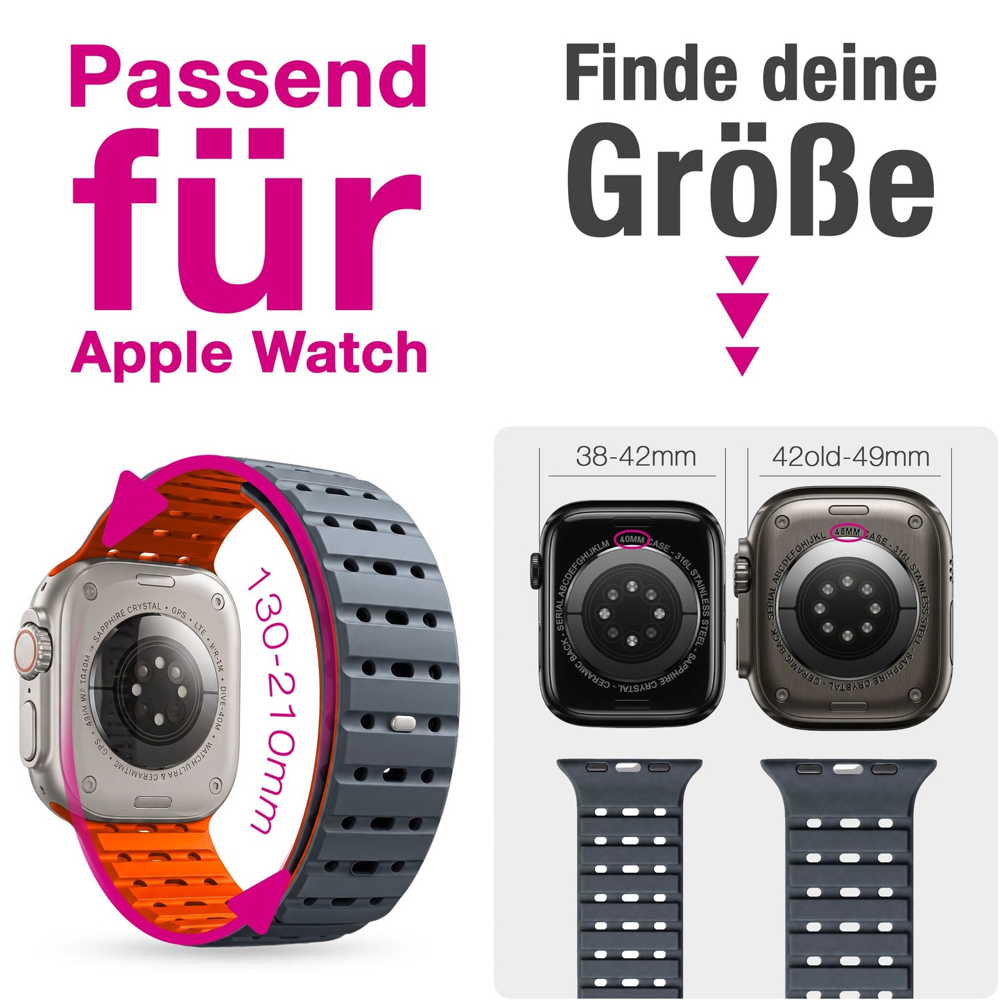 NALIA Volt Magnet Armband kompatibel mit Apple Watch Armband iWatch Series Ultra/SE/10/9/8/7/6/5/4/3/2/1, 42/44/45/49mm, Silikon Band Loop Sportarmband mit Steck-Pin Verschluss