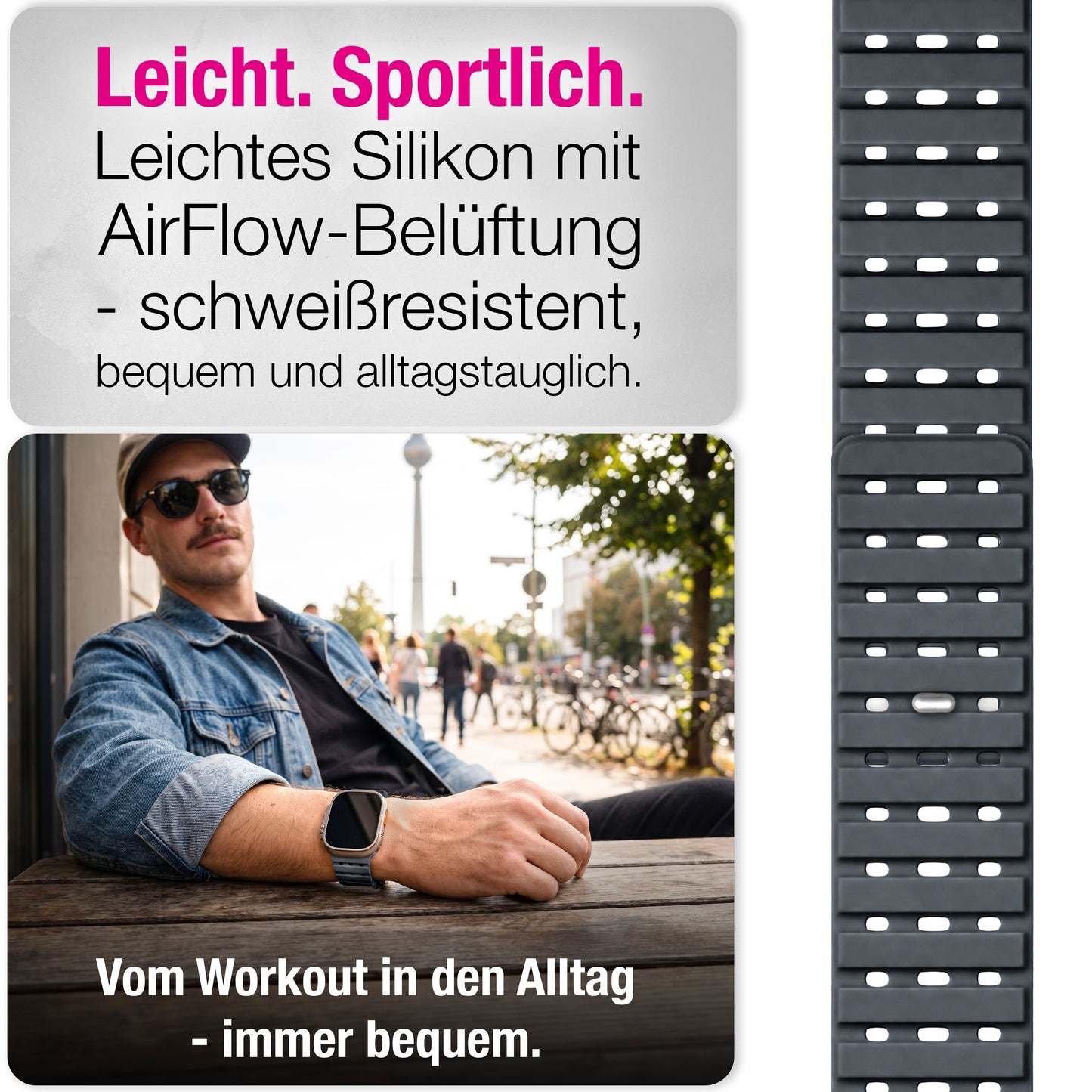 NALIA Volt Magnet Armband kompatibel mit Apple Watch Armband iWatch Series Ultra/SE/10/9/8/7/6/5/4/3/2/1, 42/44/45/49mm, Silikon Band Loop Sportarmband mit Steck-Pin Verschluss