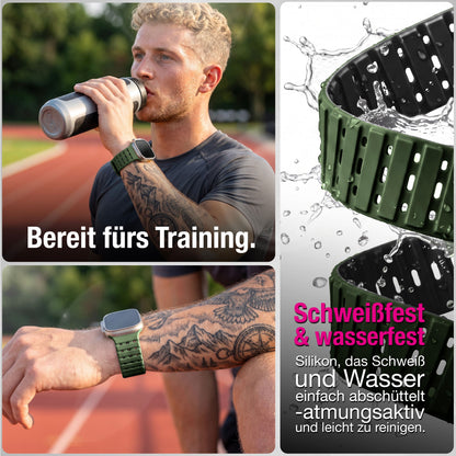 NALIA Volt Magnet Armband kompatibel mit Apple Watch Armband iWatch Series Ultra/SE/10/9/8/7/6/5/4/3/2/1, 42/44/45/49mm, Silikon Band Loop Sportarmband mit Steck-Pin Verschluss