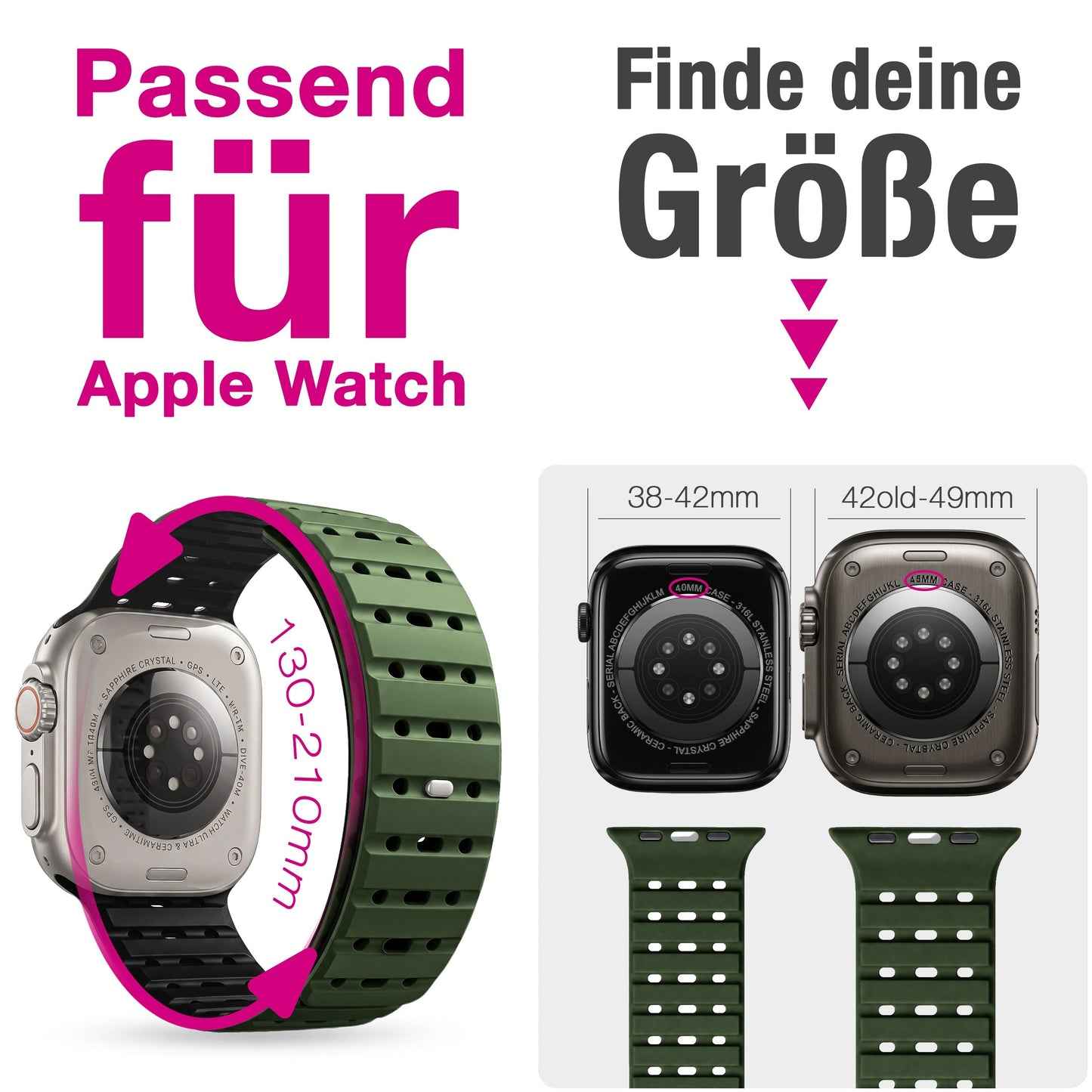 NALIA Volt Magnet Armband kompatibel mit Apple Watch Armband iWatch Series Ultra/SE/10/9/8/7/6/5/4/3/2/1, 42/44/45/49mm, Silikon Band Loop Sportarmband mit Steck-Pin Verschluss