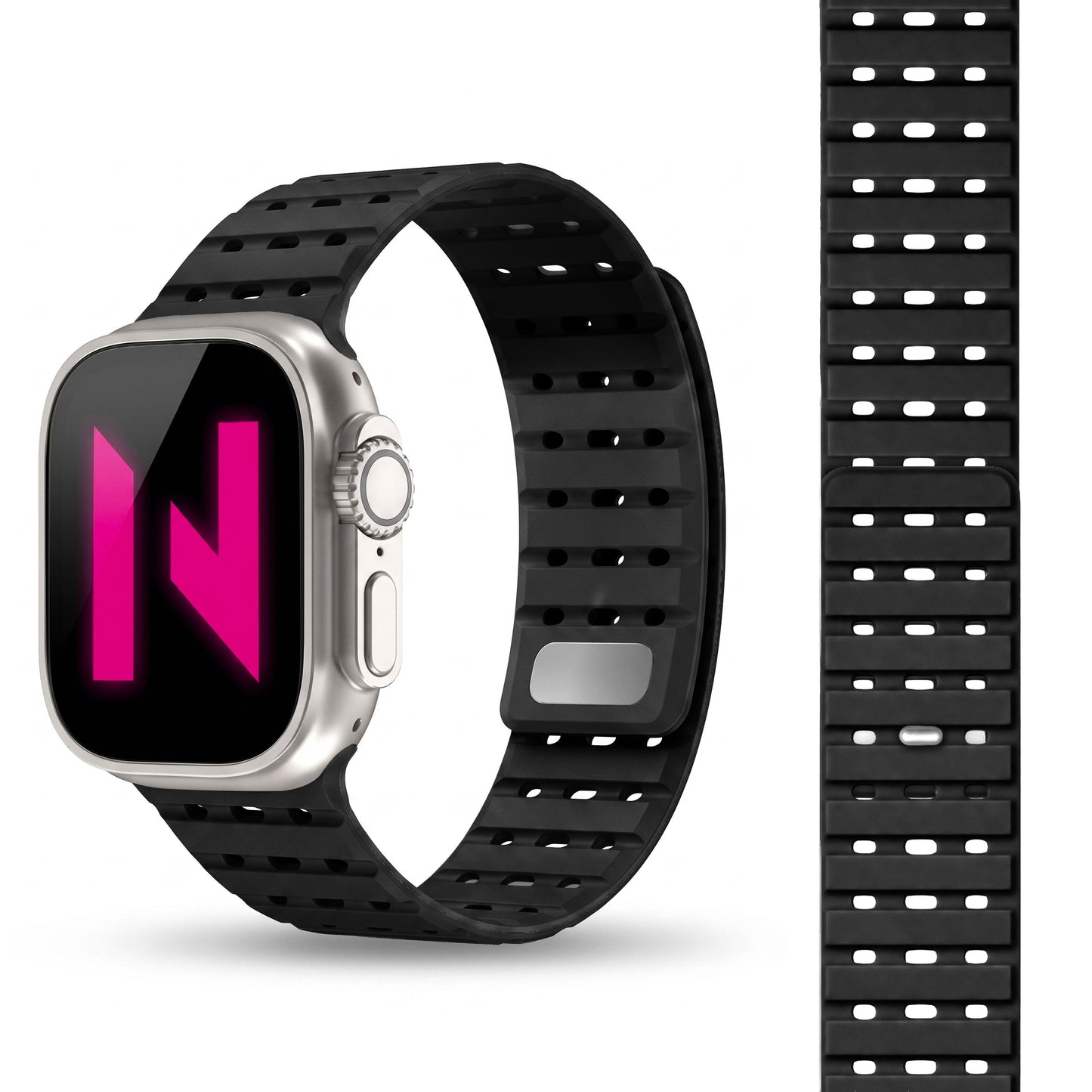 NALIA Volt Magnet Armband kompatibel mit Apple Watch Armband iWatch Series Ultra/SE/10/9/8/7/6/5/4/3/2/1, 42/44/45/49mm, Silikon Band Loop Sportarmband mit Steck-Pin Verschluss