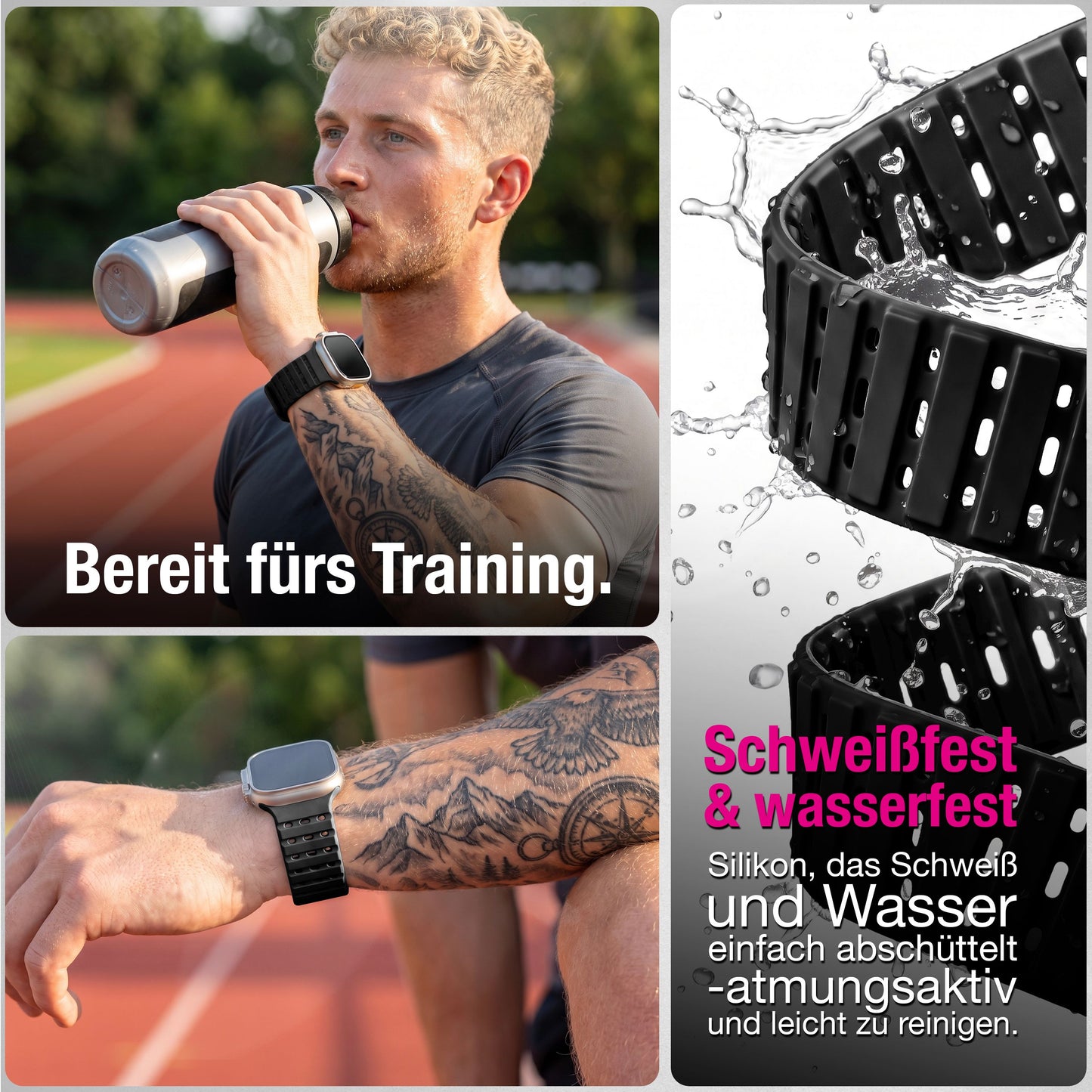 NALIA Volt Magnet Armband kompatibel mit Apple Watch Armband iWatch Series Ultra/SE/10/9/8/7/6/5/4/3/2/1, 42/44/45/49mm, Silikon Band Loop Sportarmband mit Steck-Pin Verschluss