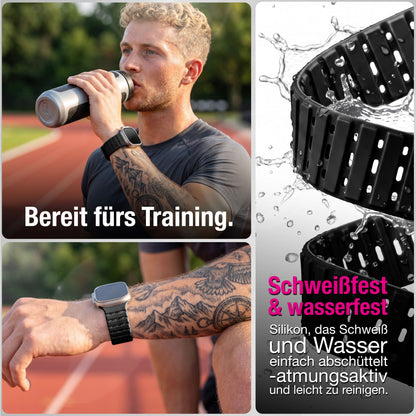 NALIA Volt Magnet Armband kompatibel mit Apple Watch Armband iWatch Series Ultra/SE/10/9/8/7/6/5/4/3/2/1, 42/44/45/49mm, Silikon Band Loop Sportarmband mit Steck-Pin Verschluss