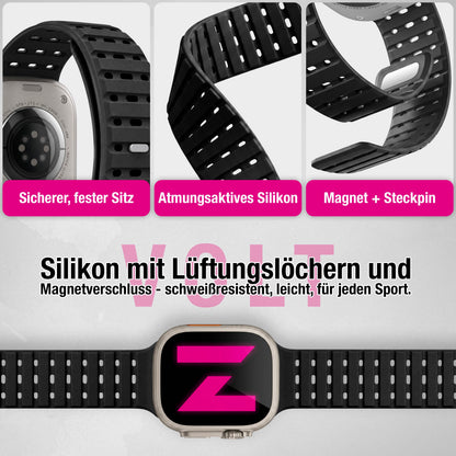 NALIA Volt Magnet Armband kompatibel mit Apple Watch Armband iWatch Series Ultra/SE/10/9/8/7/6/5/4/3/2/1, 42/44/45/49mm, Silikon Band Loop Sportarmband mit Steck-Pin Verschluss