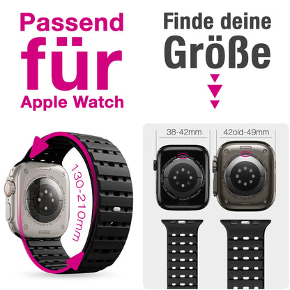 NALIA Volt Magnet Armband kompatibel mit Apple Watch Armband iWatch Series Ultra/SE/10/9/8/7/6/5/4/3/2/1, 42/44/45/49mm, Silikon Band Loop Sportarmband mit Steck-Pin Verschluss