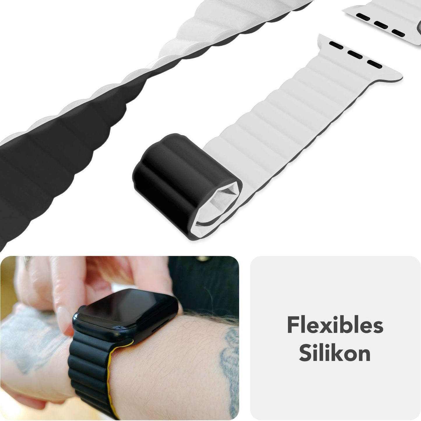 NALIA Core Magnet Armband kompatibel mit Apple Watch SE & iWatch Series 10 9 8 7 6 5 4 3 2 1, 38/40/41/42mm, Atmungsaktives Silikon Loop, Sportarmband mit Rillen Design