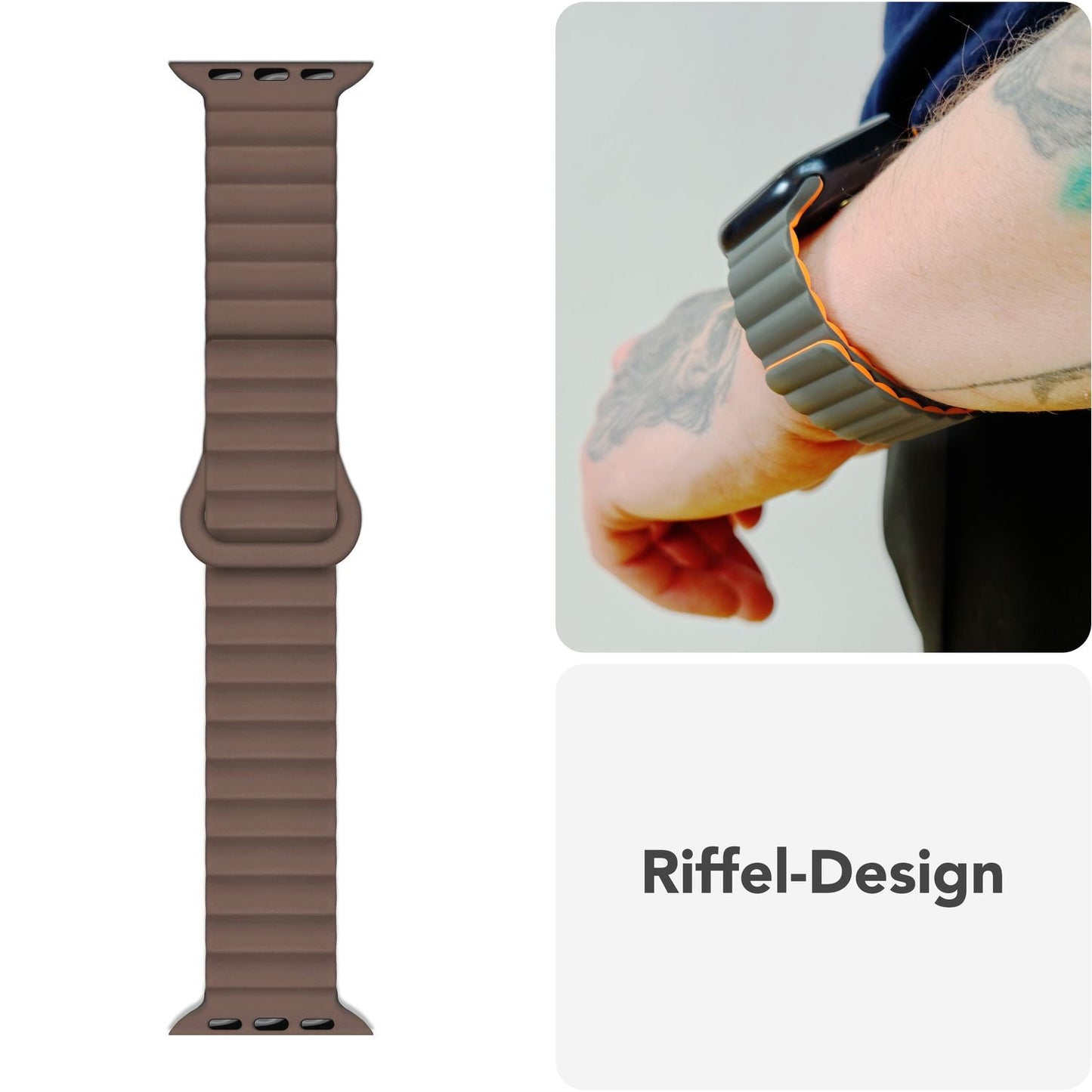 NALIA Core Magnet Armband kompatibel mit Apple Watch SE & iWatch Series 10 9 8 7 6 5 4 3 2 1, 38/40/41/42mm, Atmungsaktives Silikon Loop, Sportarmband mit Rillen Design