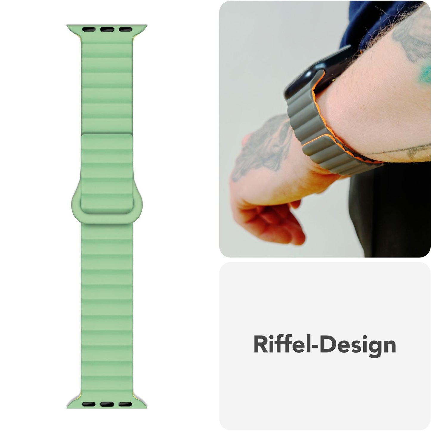 NALIA Core Magnet Armband kompatibel mit Apple Watch SE & iWatch Series 10 9 8 7 6 5 4 3 2 1, 38/40/41/42mm, Atmungsaktives Silikon Loop, Sportarmband mit Rillen Design