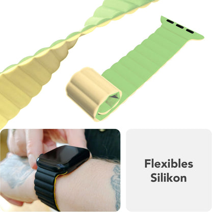 NALIA Core Magnet Armband kompatibel mit Apple Watch SE & iWatch Series 10 9 8 7 6 5 4 3 2 1, 38/40/41/42mm, Atmungsaktives Silikon Loop, Sportarmband mit Rillen Design