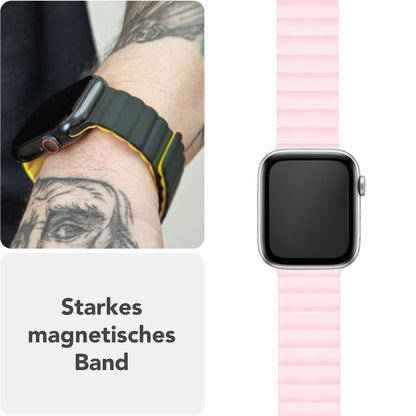 NALIA Core Magnet Armband kompatibel mit Apple Watch SE & iWatch Series 10 9 8 7 6 5 4 3 2 1, 38/40/41/42mm, Atmungsaktives Silikon Loop, Sportarmband mit Rillen Design