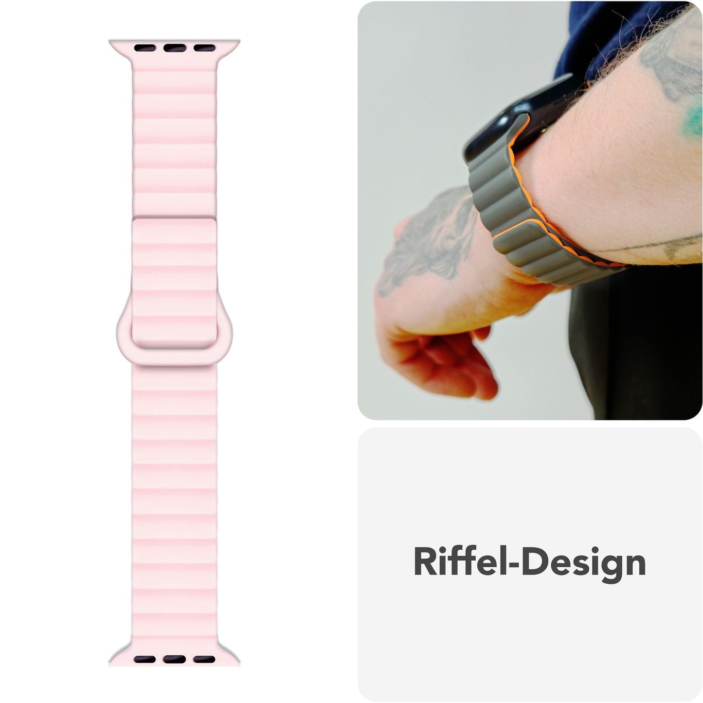 NALIA Core Magnet Armband kompatibel mit Apple Watch SE & iWatch Series 10 9 8 7 6 5 4 3 2 1, 38/40/41/42mm, Atmungsaktives Silikon Loop, Sportarmband mit Rillen Design