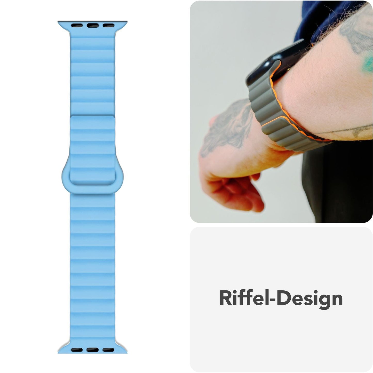 NALIA Core Magnet Armband kompatibel mit Apple Watch SE & iWatch Series 10 9 8 7 6 5 4 3 2 1, 38/40/41/42mm, Atmungsaktives Silikon Loop, Sportarmband mit Rillen Design