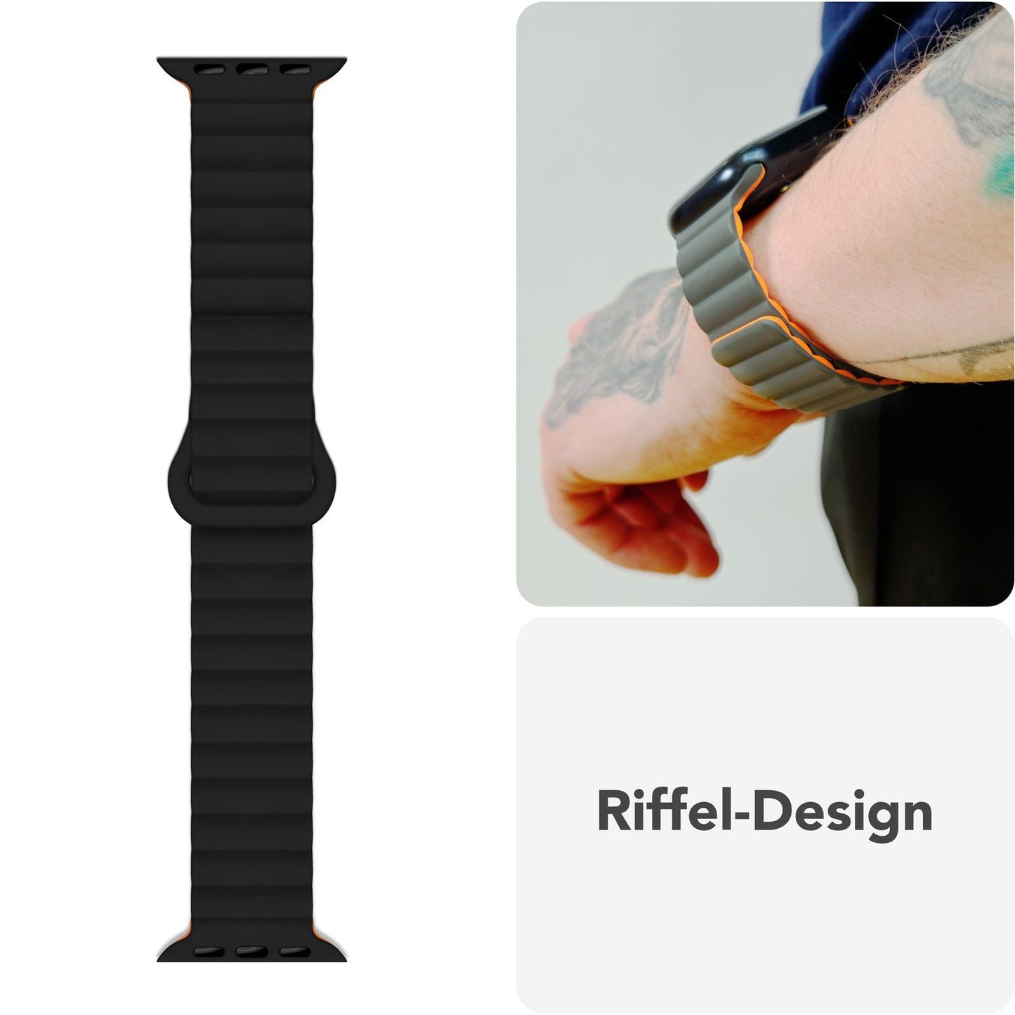 NALIA Core Magnet Armband kompatibel mit Apple Watch SE & iWatch Series 10 9 8 7 6 5 4 3 2 1, 38/40/41/42mm, Atmungsaktives Silikon Loop, Sportarmband mit Rillen Design