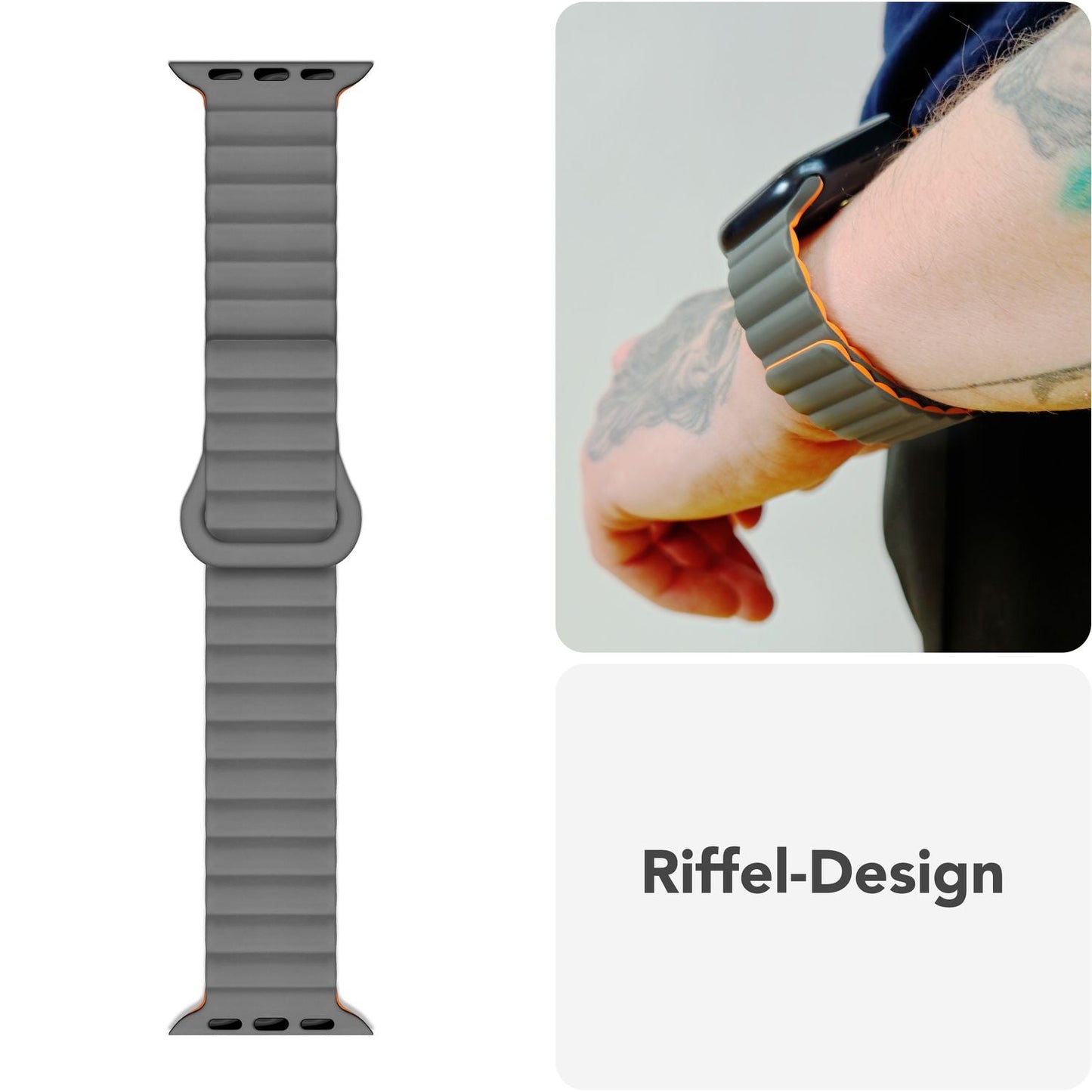 NALIA Core Magnet Armband kompatibel mit Apple Watch SE & iWatch Series 10 9 8 7 6 5 4 3 2 1, 38/40/41/42mm, Atmungsaktives Silikon Loop, Sportarmband mit Rillen Design
