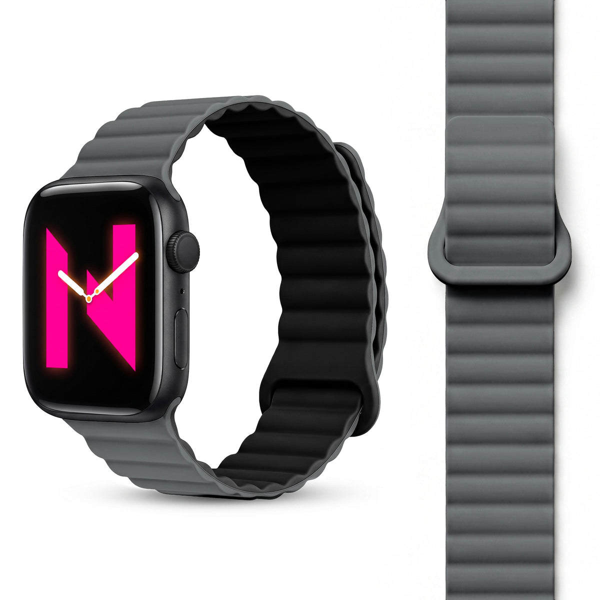 NALIA Core Magnet Armband kompatibel mit Apple Watch SE & iWatch Series 10 9 8 7 6 5 4 3 2 1, 38/40/41/42mm, Atmungsaktives Silikon Loop, Sportarmband mit Rillen Design