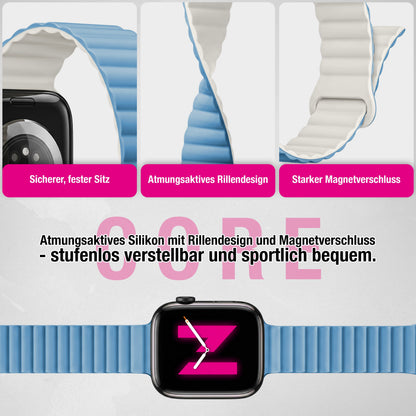 NALIA Core Magnet Armband kompatibel mit Apple Watch SE & iWatch Series 10 9 8 7 6 5 4 3 2 1, 38/40/41/42mm, Atmungsaktives Silikon Loop, Sportarmband mit Rillen Design