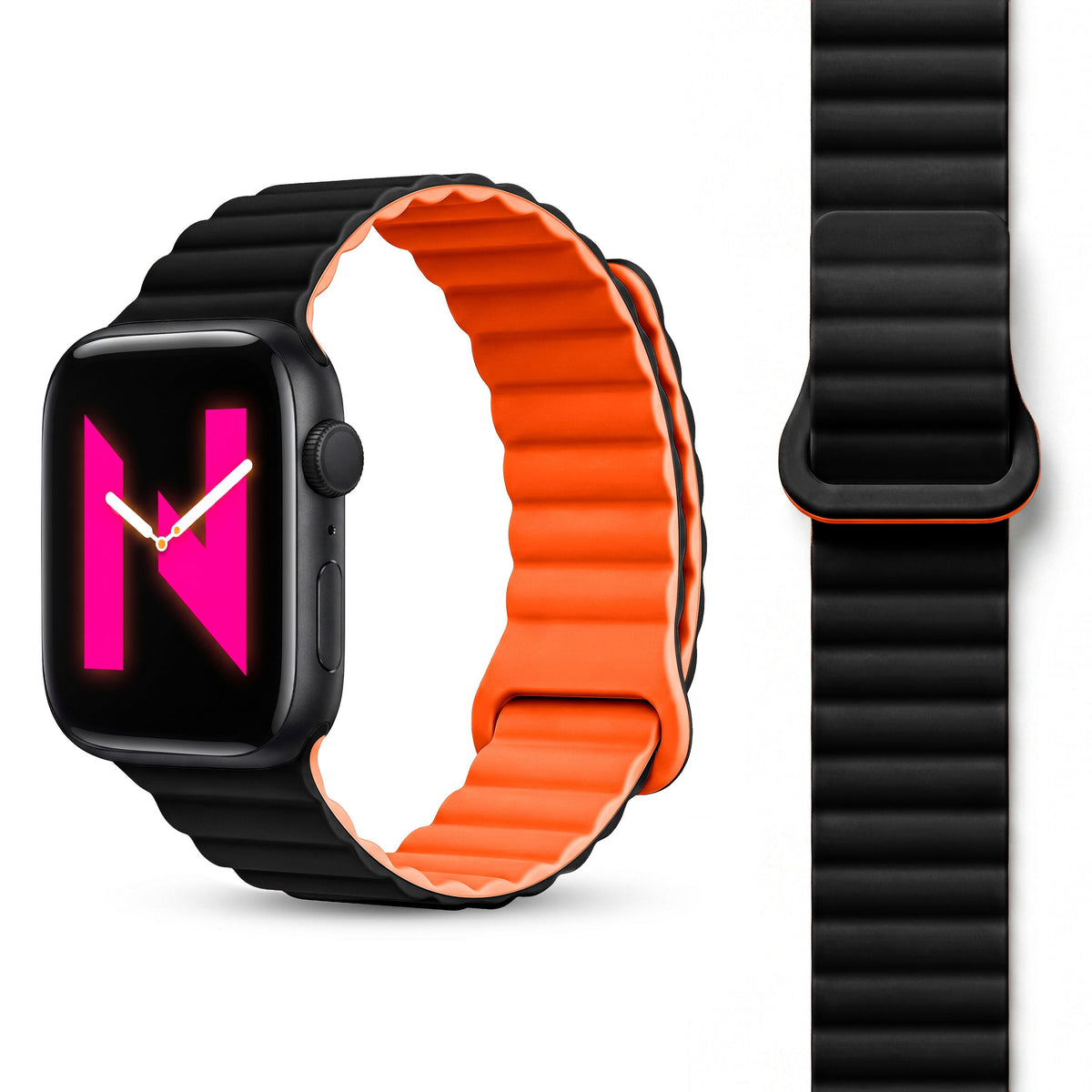 NALIA Core Magnet Armband kompatibel mit Apple Watch SE & iWatch Series 10 9 8 7 6 5 4 3 2 1, 38/40/41/42mm, Atmungsaktives Silikon Loop, Sportarmband mit Rillen Design