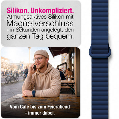NALIA Core Magnet Armband kompatibel mit Apple Watch SE & iWatch Series 10 9 8 7 6 5 4 3 2 1, 38/40/41/42mm, Atmungsaktives Silikon Loop, Sportarmband mit Rillen Design