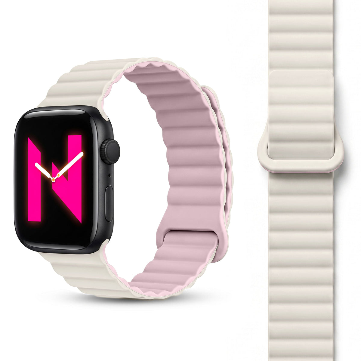 NALIA Core Magnet Armband kompatibel mit Apple Watch SE & iWatch Series 10 9 8 7 6 5 4 3 2 1, 38/40/41/42mm, Atmungsaktives Silikon Loop, Sportarmband mit Rillen Design
