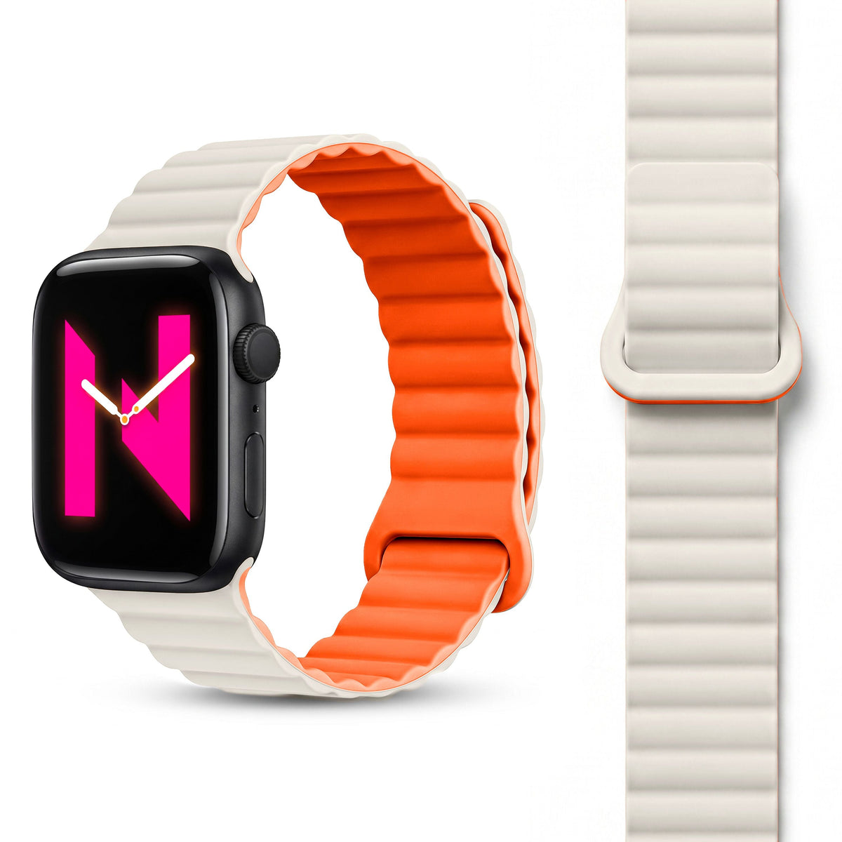 NALIA Core Magnet Armband kompatibel mit Apple Watch SE & iWatch Series 10 9 8 7 6 5 4 3 2 1, 38/40/41/42mm, Atmungsaktives Silikon Loop, Sportarmband mit Rillen Design