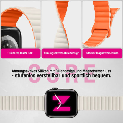 NALIA Core Magnet Armband kompatibel mit Apple Watch SE & iWatch Series 10 9 8 7 6 5 4 3 2 1, 38/40/41/42mm, Atmungsaktives Silikon Loop, Sportarmband mit Rillen Design