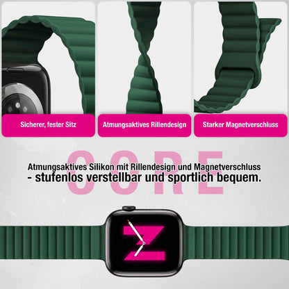 NALIA Core Magnet Armband kompatibel mit Apple Watch SE & iWatch Series 10 9 8 7 6 5 4 3 2 1, 38/40/41/42mm, Atmungsaktives Silikon Loop, Sportarmband mit Rillen Design