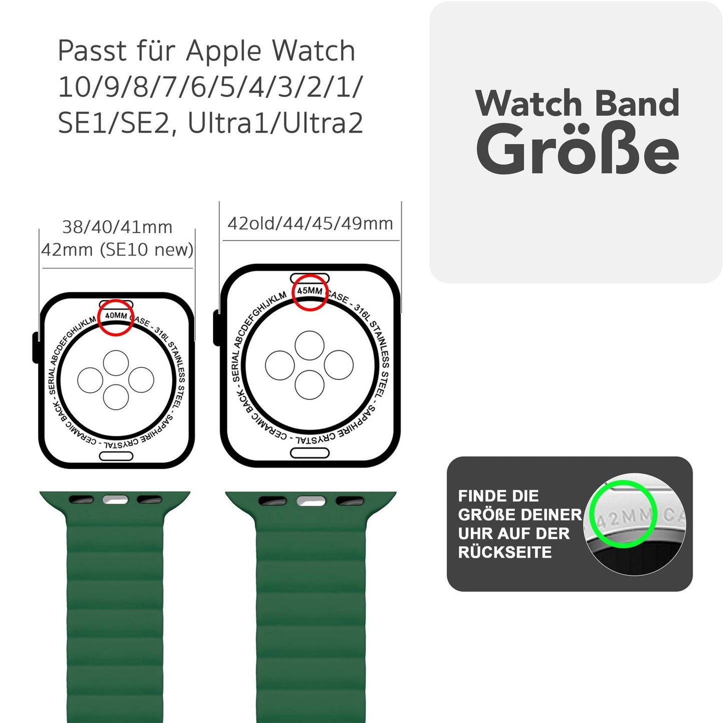 NALIA Core Magnet Armband kompatibel mit Apple Watch Series Ultra/SE/10/9/8/7/6/5/4/3/2/1 – 42/44/45/46/49mm, Atmungsaktives Silikon Loop, Sportarmband mit Rillendesign