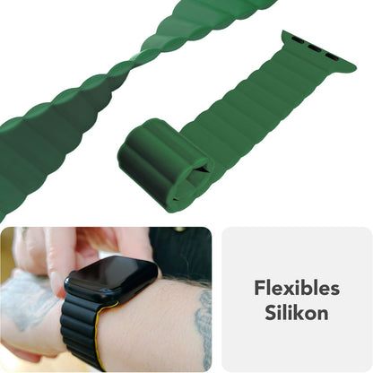 NALIA Core Magnet Armband kompatibel mit Apple Watch Series Ultra/SE/10/9/8/7/6/5/4/3/2/1 – 42/44/45/46/49mm, Atmungsaktives Silikon Loop, Sportarmband mit Rillendesign