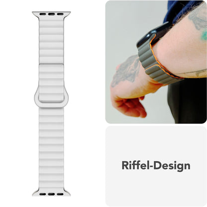 NALIA Core Magnet Armband kompatibel mit Apple Watch Series Ultra/SE/10/9/8/7/6/5/4/3/2/1 – 42/44/45/46/49mm, Atmungsaktives Silikon Loop, Sportarmband mit Rillendesign