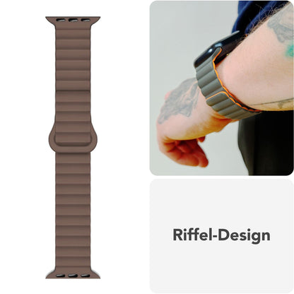 NALIA Core Magnet Armband kompatibel mit Apple Watch Series Ultra/SE/10/9/8/7/6/5/4/3/2/1 – 42/44/45/46/49mm, Atmungsaktives Silikon Loop, Sportarmband mit Rillendesign
