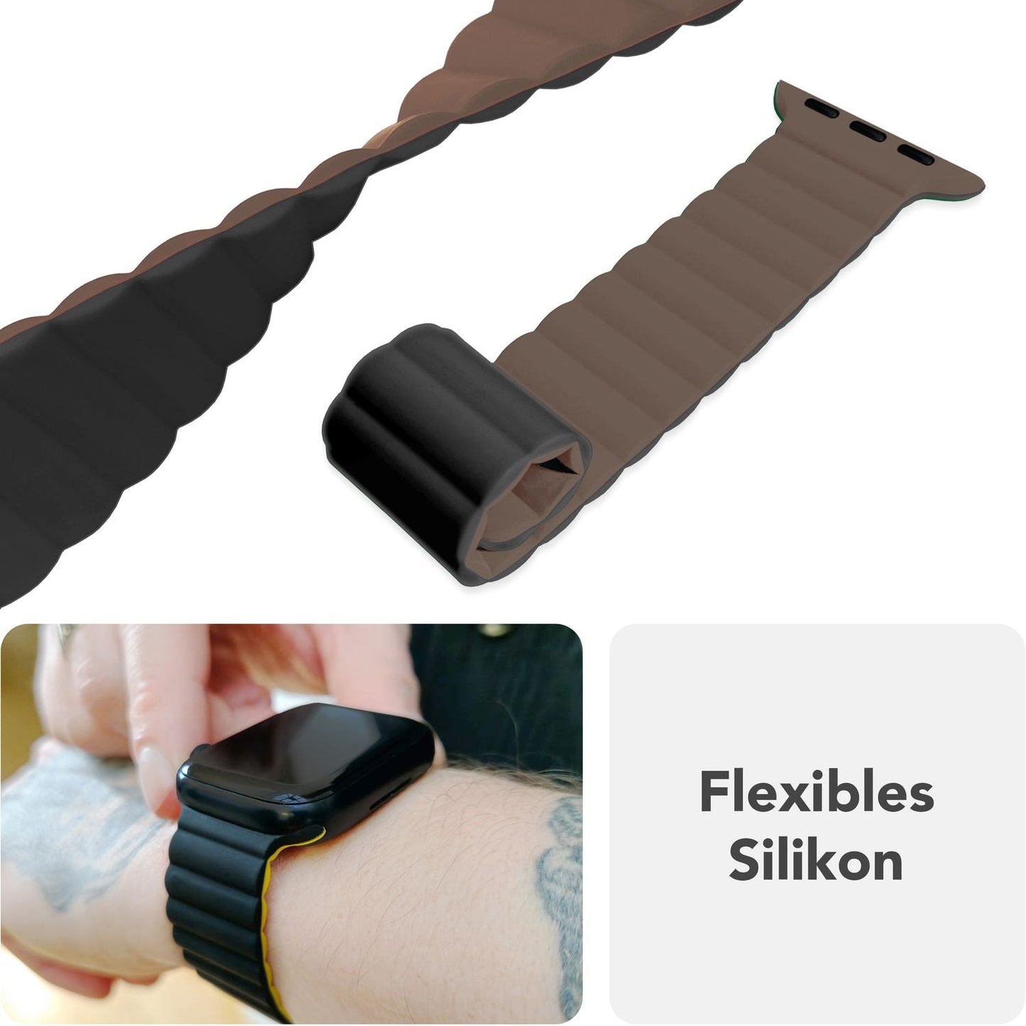 NALIA Core Magnet Armband kompatibel mit Apple Watch Series Ultra/SE/10/9/8/7/6/5/4/3/2/1 – 42/44/45/46/49mm, Atmungsaktives Silikon Loop, Sportarmband mit Rillendesign