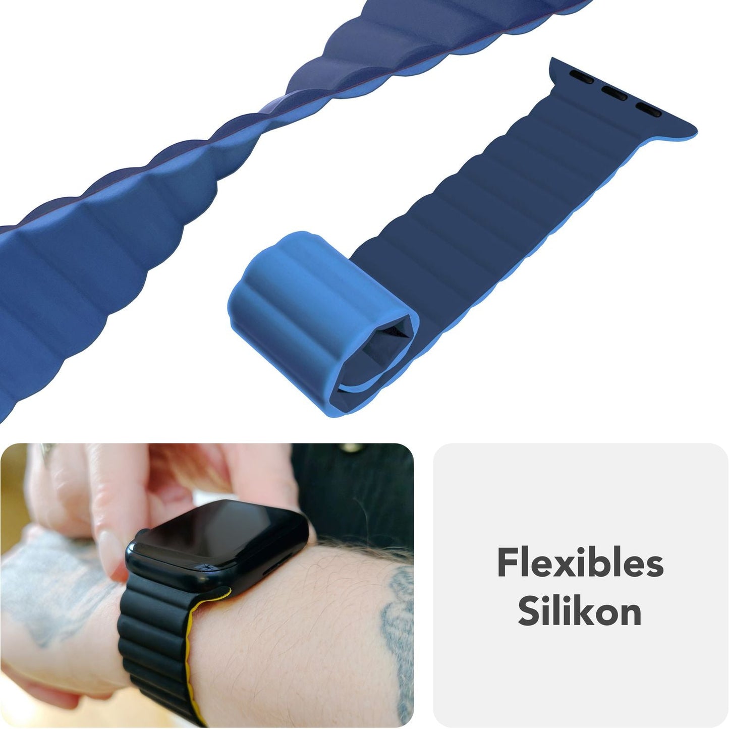 NALIA Core Magnet Armband kompatibel mit Apple Watch Series Ultra/SE/10/9/8/7/6/5/4/3/2/1 – 42/44/45/46/49mm, Atmungsaktives Silikon Loop, Sportarmband mit Rillendesign