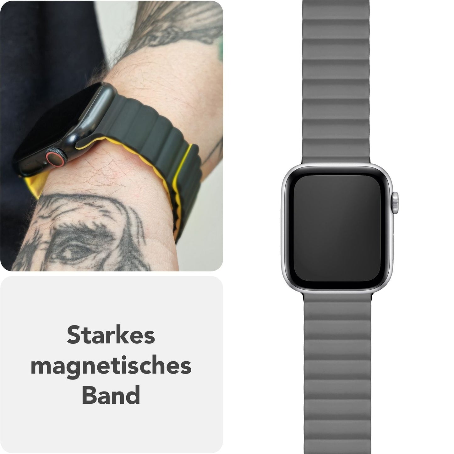 NALIA Core Magnet Armband kompatibel mit Apple Watch Series Ultra/SE/10/9/8/7/6/5/4/3/2/1 – 42/44/45/46/49mm, Atmungsaktives Silikon Loop, Sportarmband mit Rillendesign