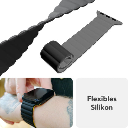 NALIA Core Magnet Armband kompatibel mit Apple Watch Series Ultra/SE/10/9/8/7/6/5/4/3/2/1 – 42/44/45/46/49mm, Atmungsaktives Silikon Loop, Sportarmband mit Rillendesign