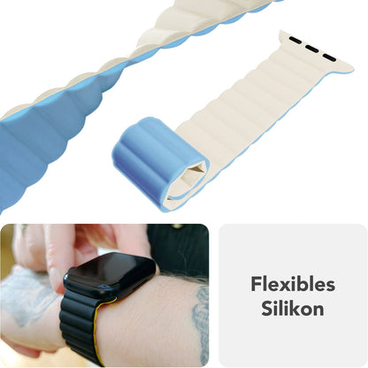 NALIA Core Magnet Armband kompatibel mit Apple Watch Series Ultra/SE/10/9/8/7/6/5/4/3/2/1 – 42/44/45/46/49mm, Atmungsaktives Silikon Loop, Sportarmband mit Rillendesign