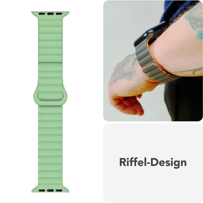 NALIA Core Magnet Armband kompatibel mit Apple Watch Series Ultra/SE/10/9/8/7/6/5/4/3/2/1 – 42/44/45/46/49mm, Atmungsaktives Silikon Loop, Sportarmband mit Rillendesign