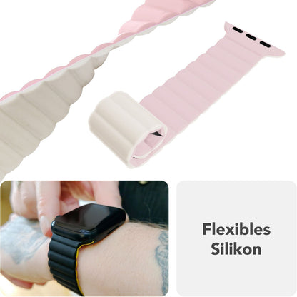 NALIA Core Magnet Armband kompatibel mit Apple Watch Series Ultra/SE/10/9/8/7/6/5/4/3/2/1 – 42/44/45/46/49mm, Atmungsaktives Silikon Loop, Sportarmband mit Rillendesign